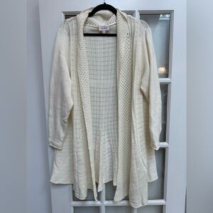 Molly & Isadora Cozy Open Front Cream Knit Cardigan Sweater Career Plus Size 1X